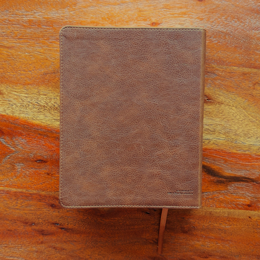Personalized NIV Journal the Word Bible – Brown, Cross Center | Engraved Name.