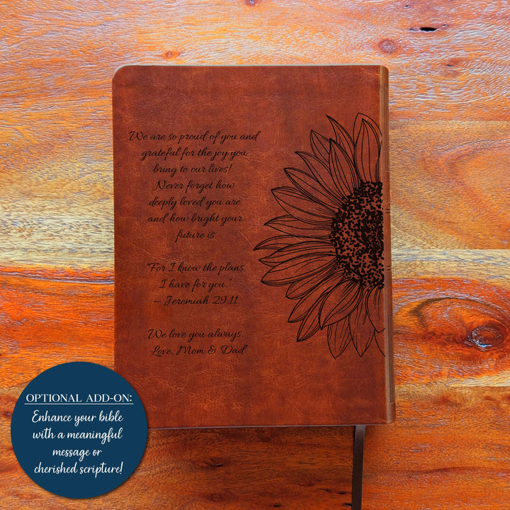 Personalized NLT Journaling Bible – Dark Brown | Sunflower Custom Verse