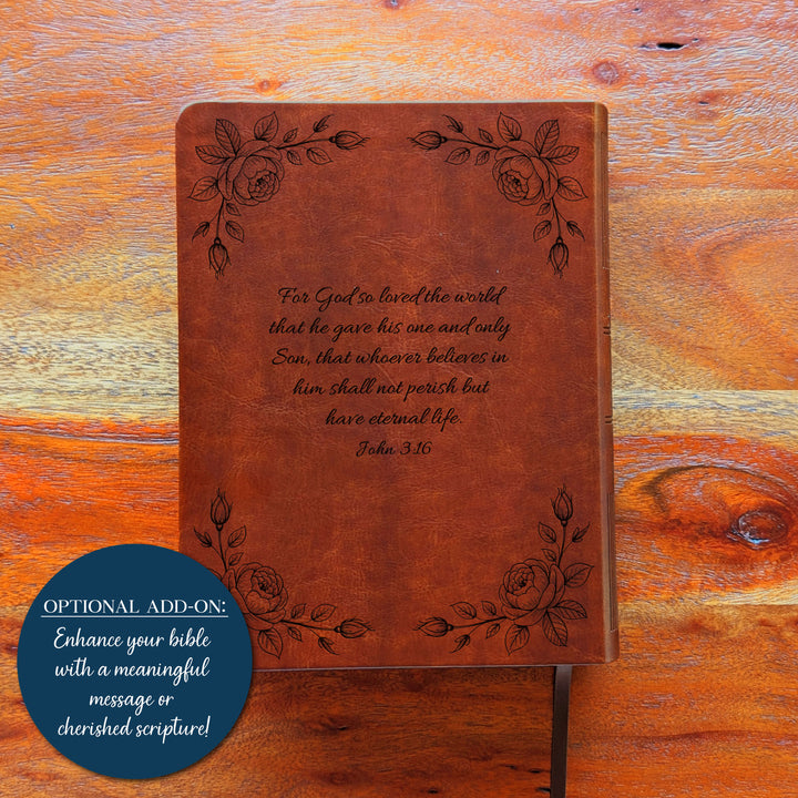 Personalized NLT Journaling Bible – Dark Brown | Rose Corners