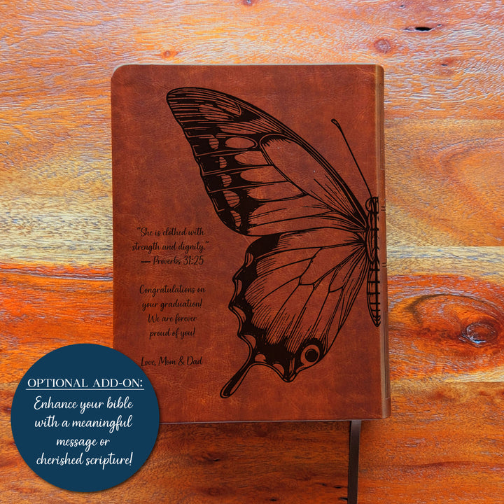 Personalized NLT Journaling Bible – Dark Brown | Butterfly Large