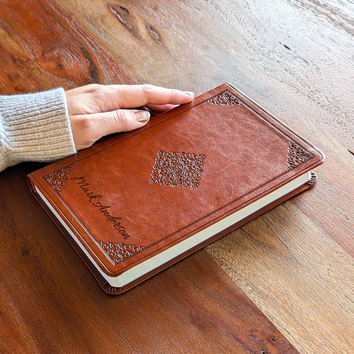 Personalized ESV Large Print Value Thinline Bible - Tan, Ornament | Engraved Name