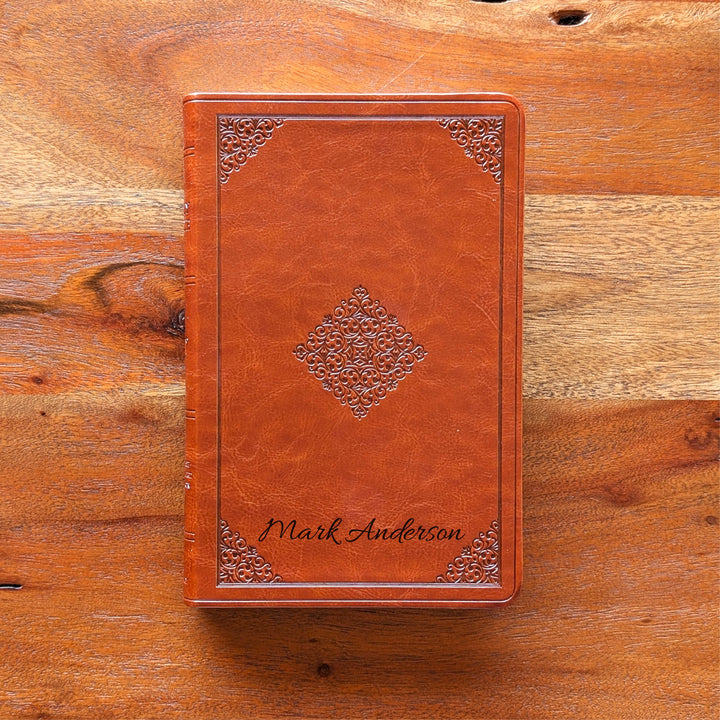 Personalized ESV Large Print Value Thinline Bible - Tan, Ornament | Engraved Name