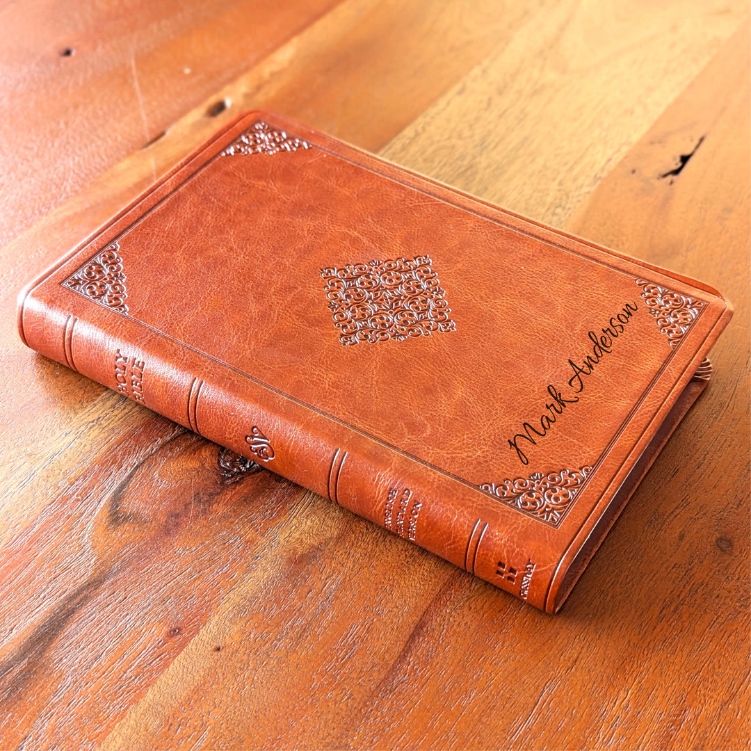 Personalized ESV Large Print Value Thinline Bible - Tan, Ornament | Engraved Name