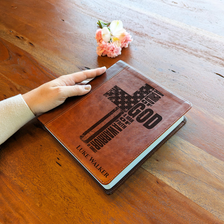 Personalized ESV Journaling Study Bible – Brown/Chestnut | Patriotic Cross