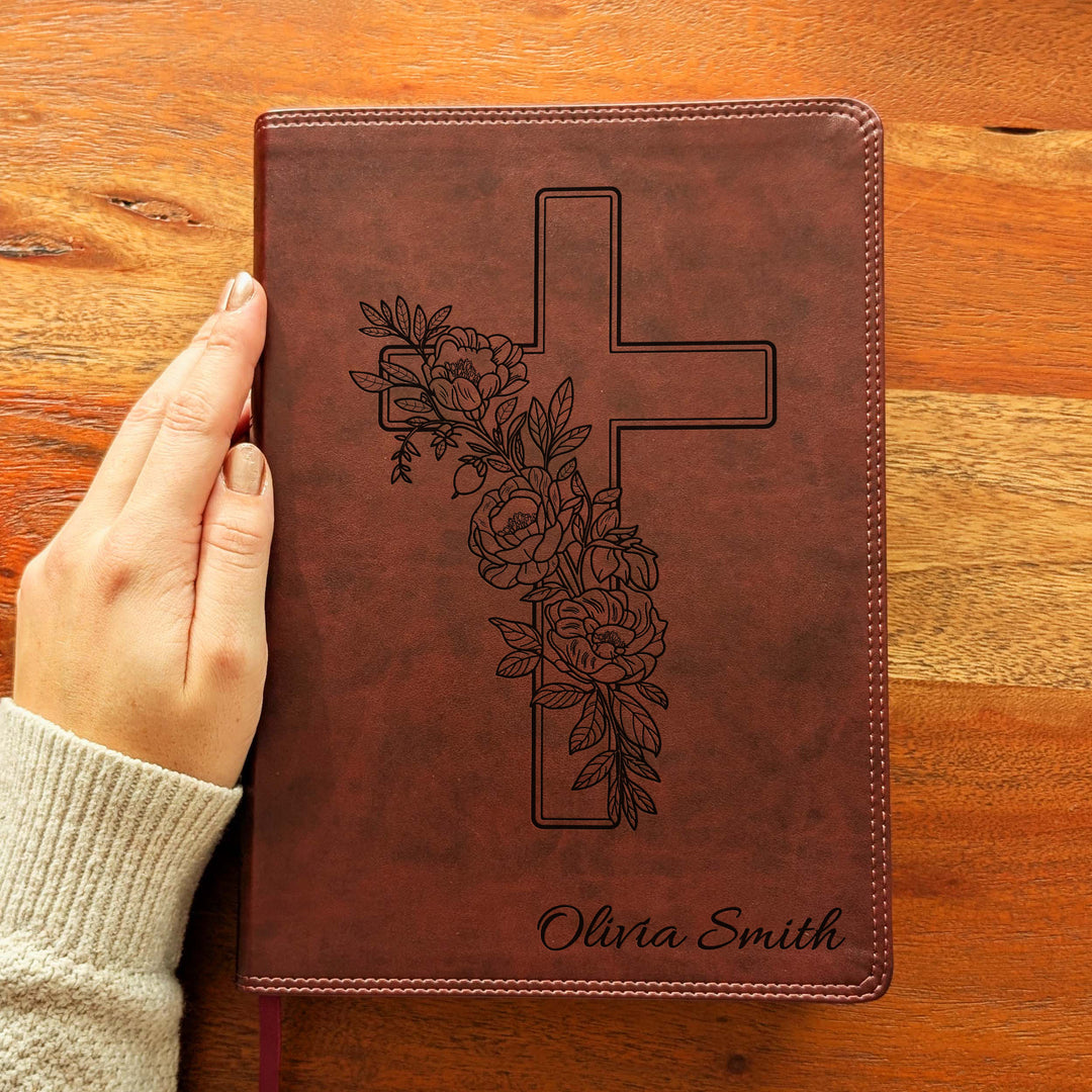 Personalized ESV Super Giant Print Bible – Burgundy | Peony Cross