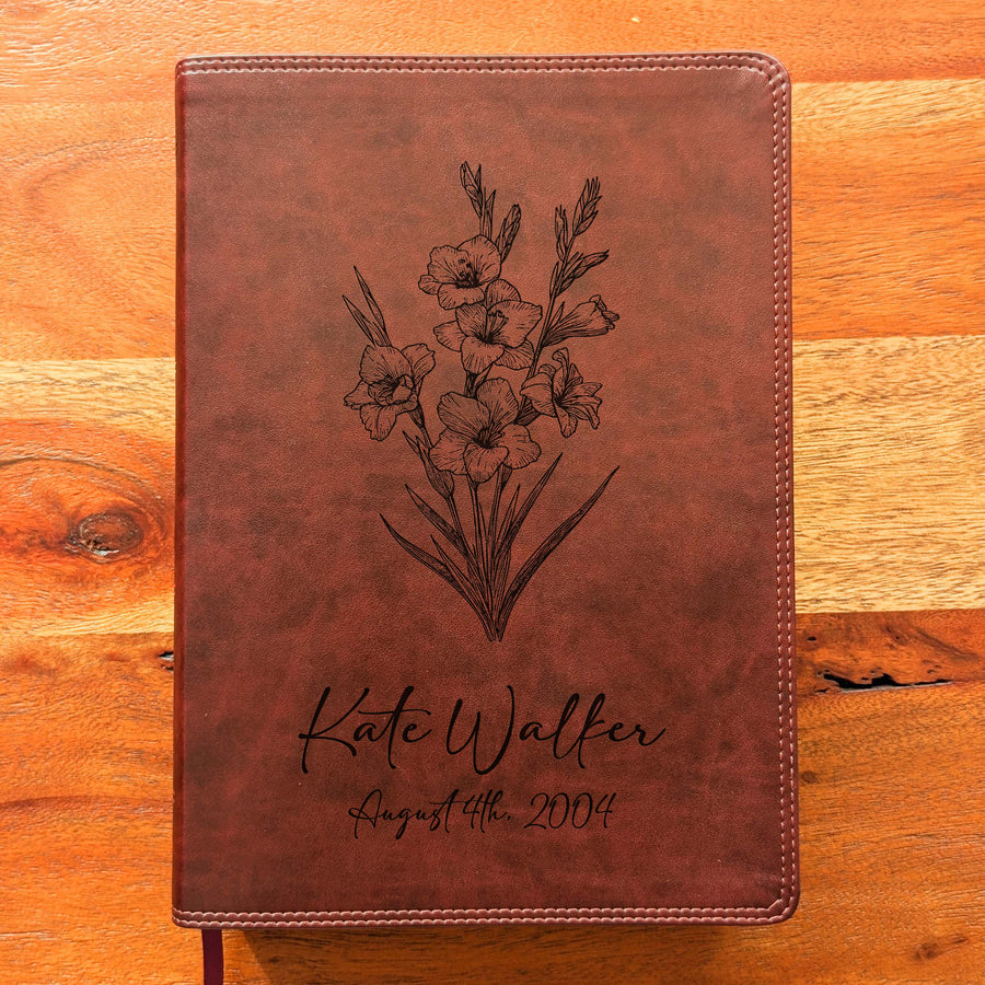 Personalized ESV Super Giant Print Bible – Burgundy | August Birth Flower.