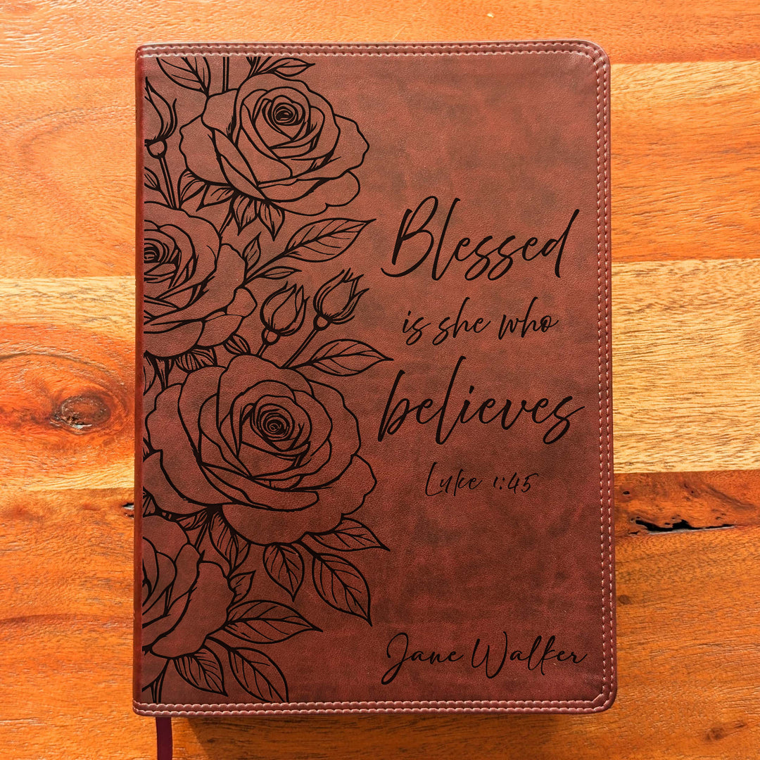 Personalized ESV Super Giant Print Bible – Burgundy | Rose Blessed is She