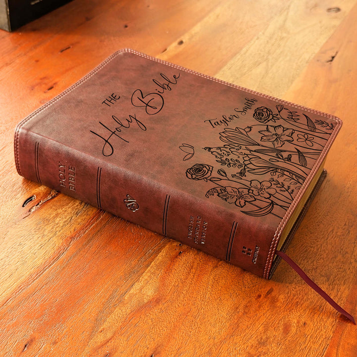 Biblia con letra súper gigante ESV personalizada – Borgoña | Girasol