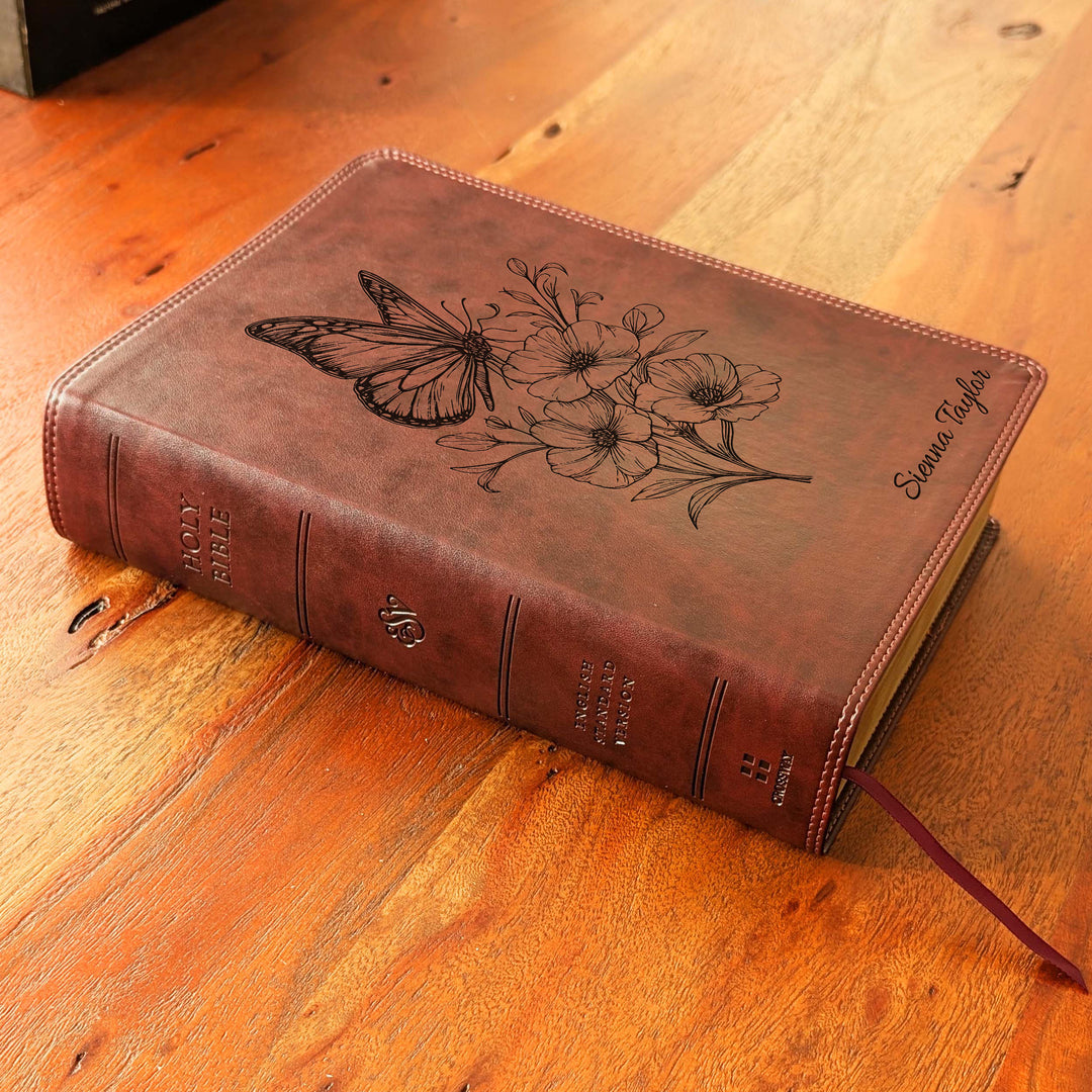 Biblia con letra súper gigante ESV personalizada – Borgoña | Girasol