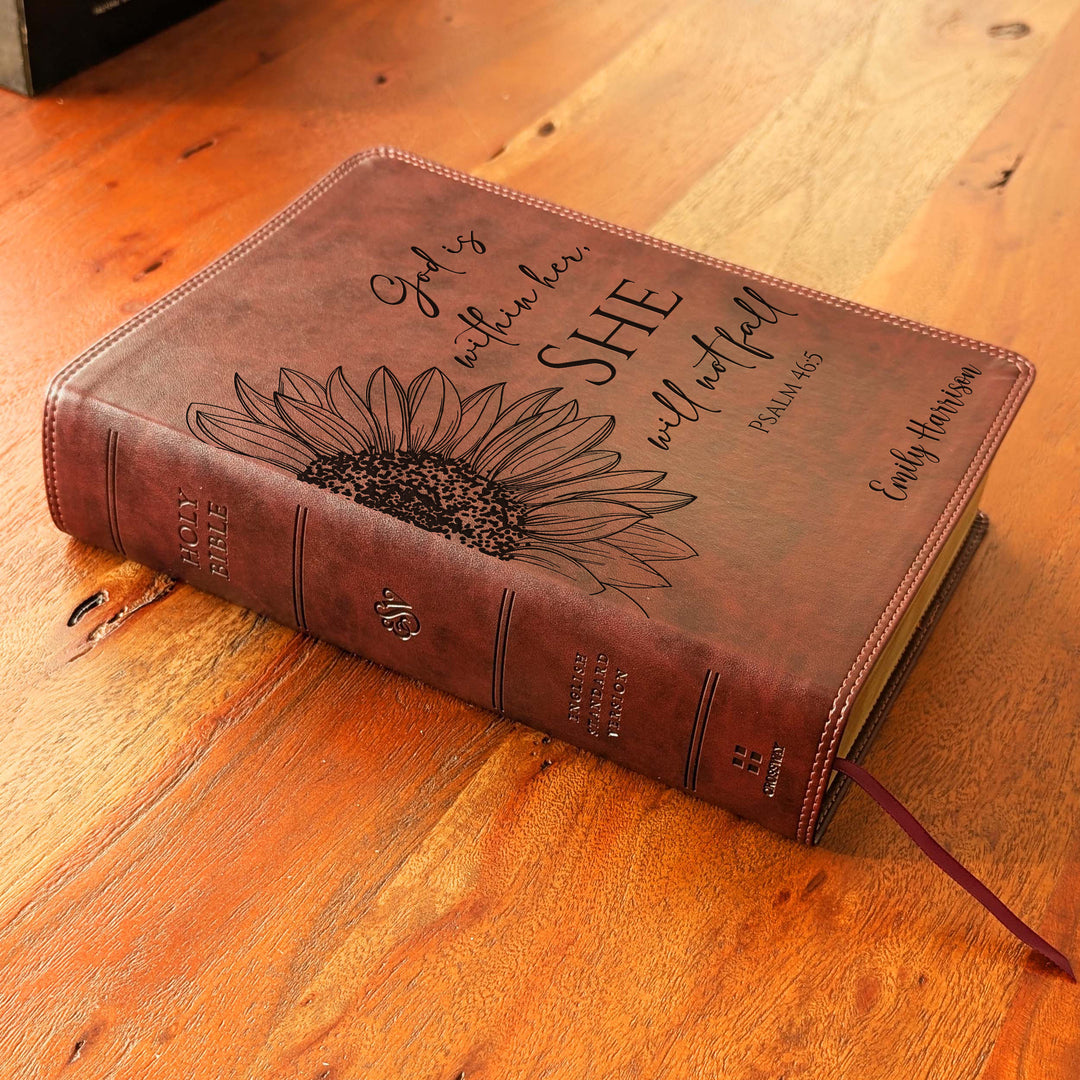Biblia con letra súper gigante ESV personalizada – Borgoña | Girasol