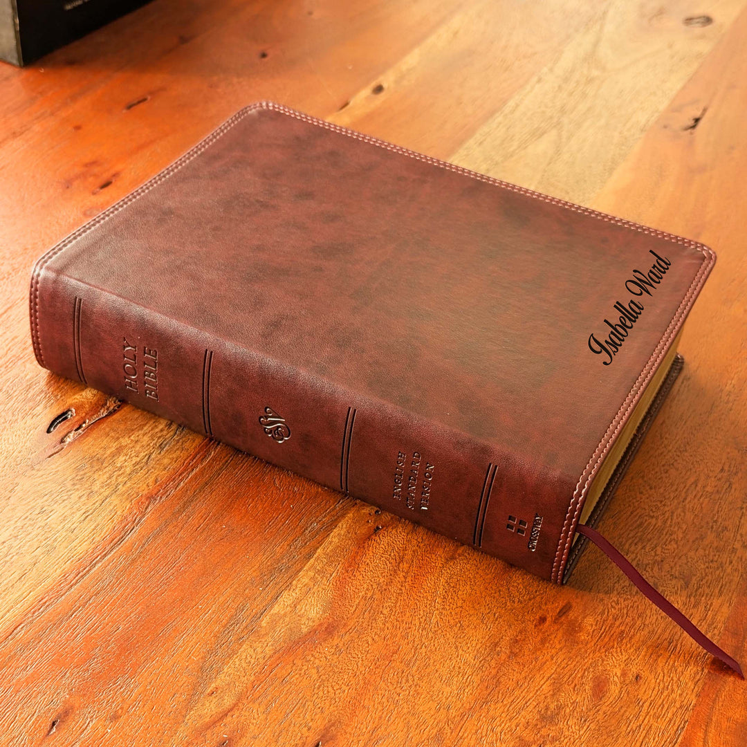 Biblia con letra súper gigante ESV personalizada – Borgoña | Girasol