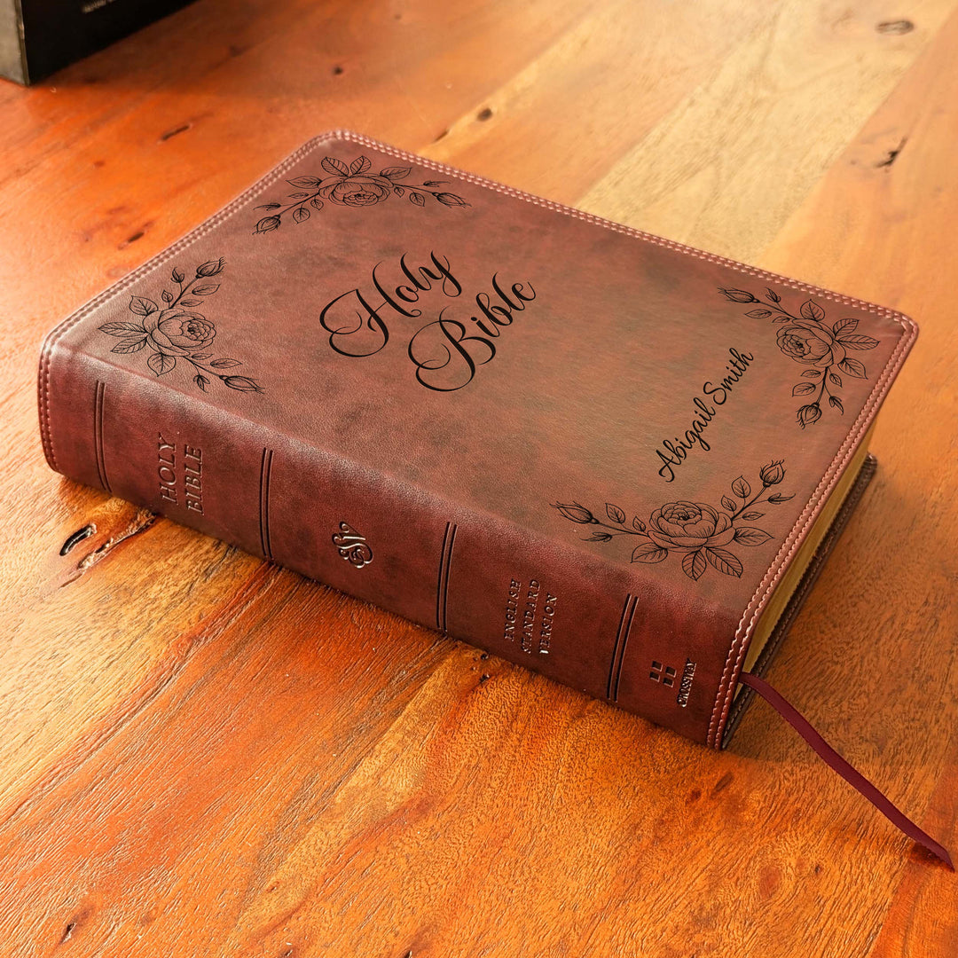 Biblia con letra súper gigante ESV personalizada – Borgoña | Girasol