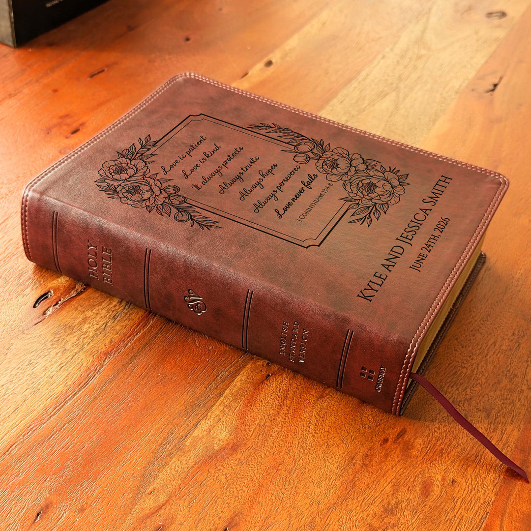 Biblia con letra súper gigante ESV personalizada – Borgoña | Girasol