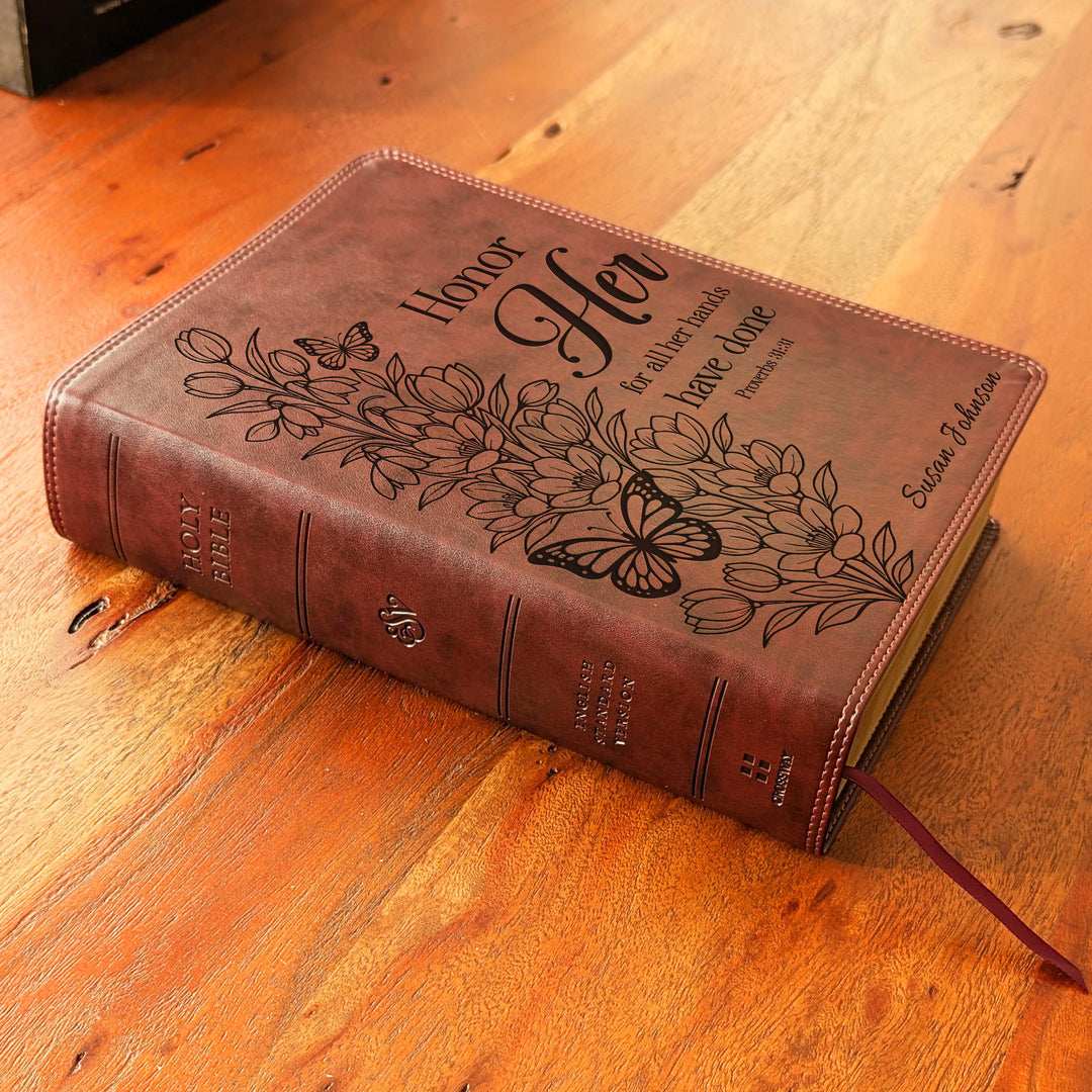 Biblia con letra súper gigante ESV personalizada – Borgoña | Girasol