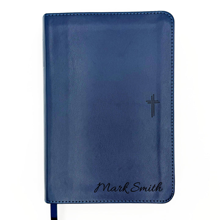 Personalized NLT Compact Bible - Navy, Cross | Engraved Name.