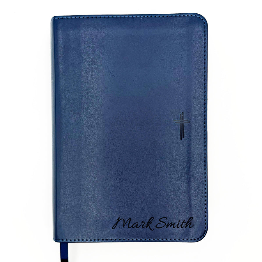 Personalized NLT Compact Bible - Navy, Cross | Engraved Name.