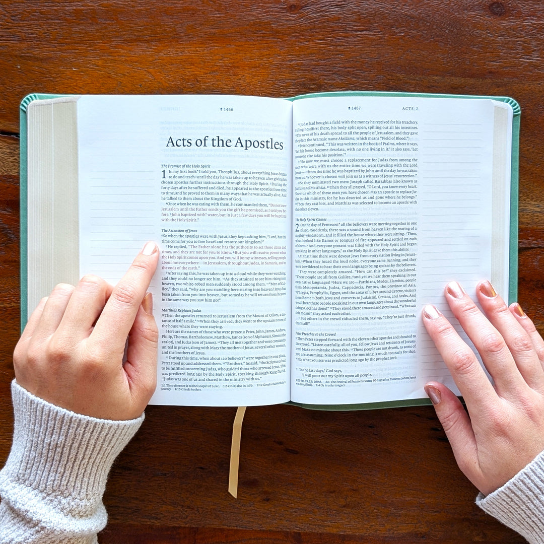 Personalized NLT Journaling Bible – Sage Green | American Flag Wood Cross