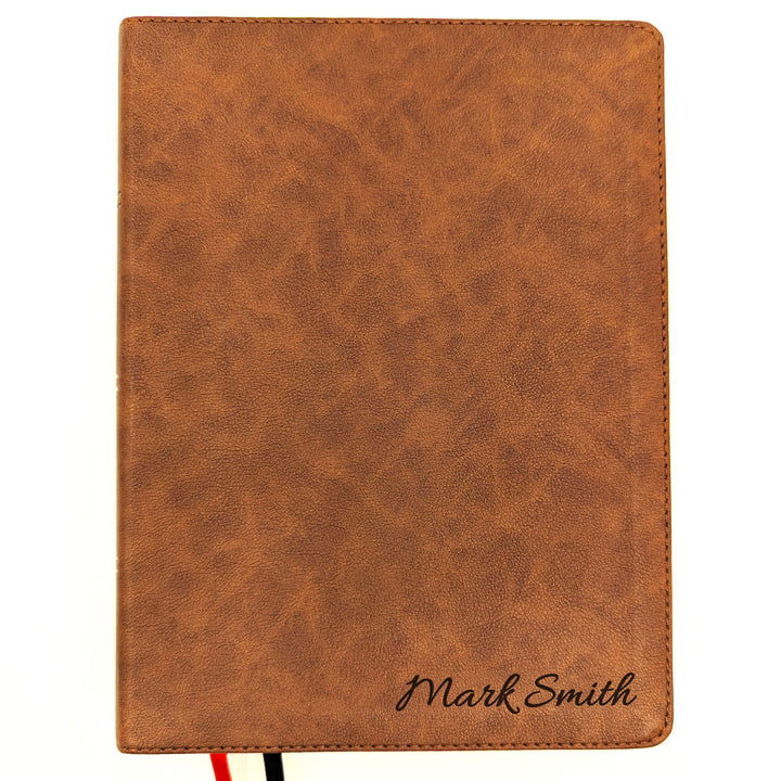 Personalized KJV Wide Margin Bible - Brown | Engraved Name
