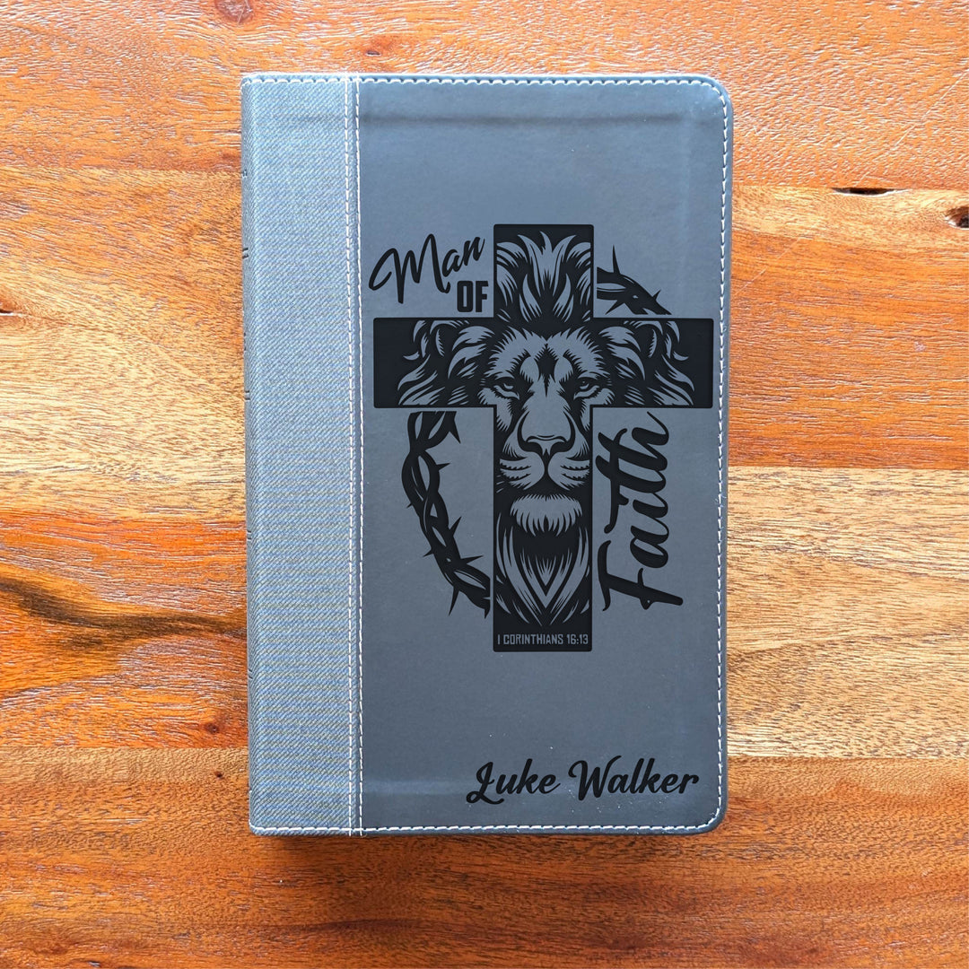 Biblia NVI tamaño personal personalizada – Letra grande, marrón | Hombre de fe