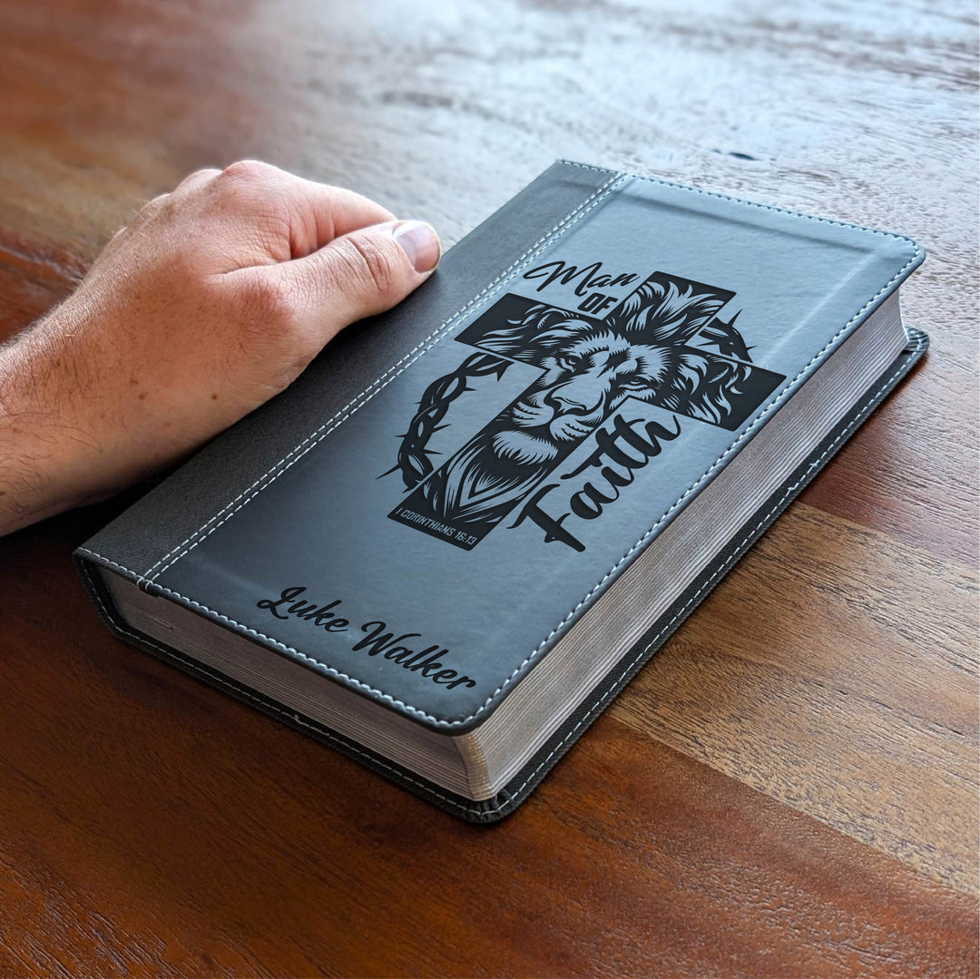 Biblia NVI tamaño personal personalizada – Letra grande, marrón | Hombre de fe