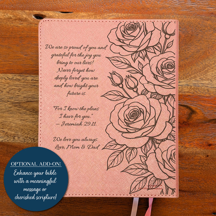 Personalized NIV Beautiful Word Bible – Pink | Rose Custom Verse
