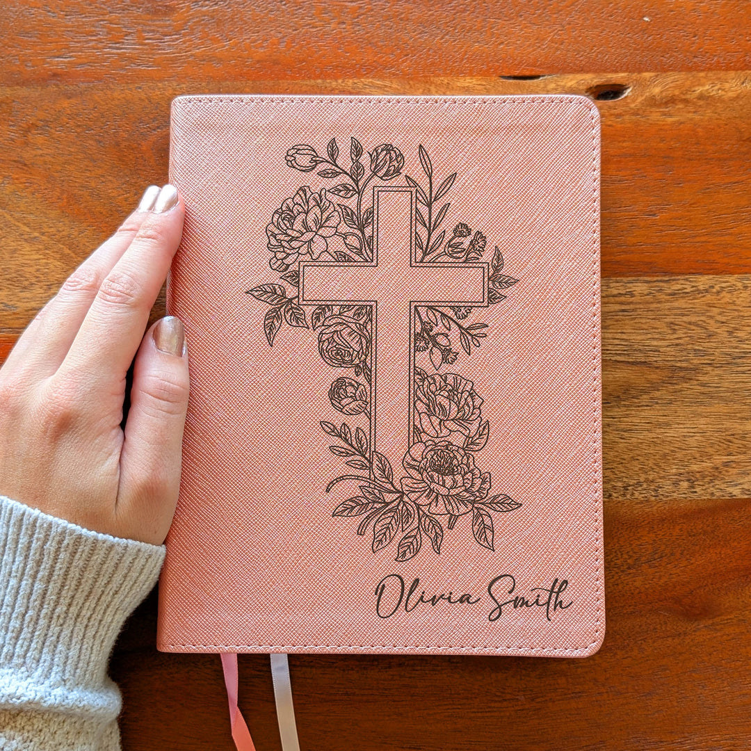 Personalized NIV Beautiful Word Bible – Pink | Floral Cross