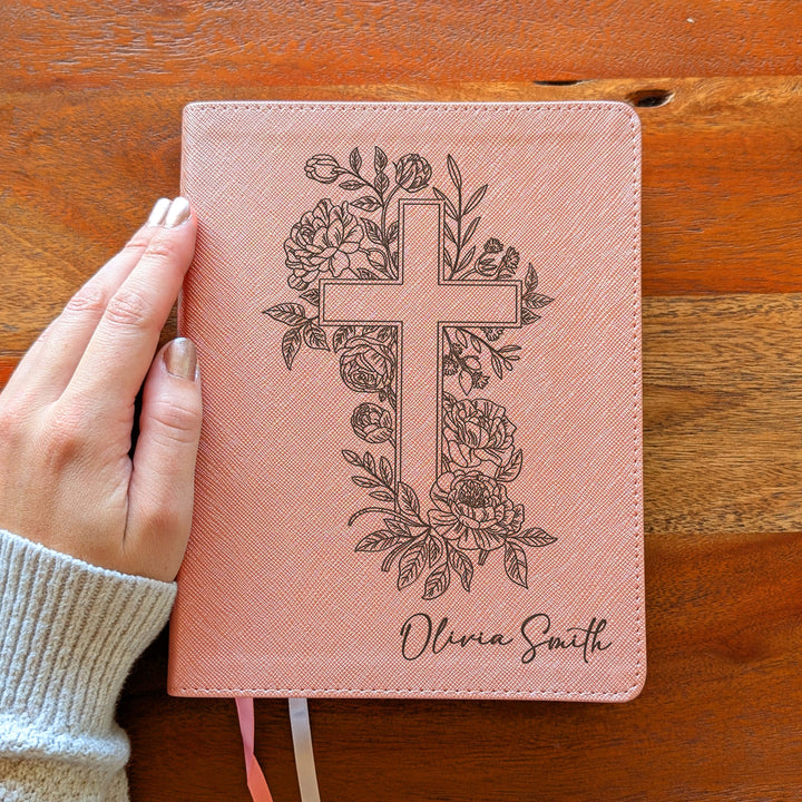Personalized NIV Beautiful Word Bible – Pink | Floral Cross