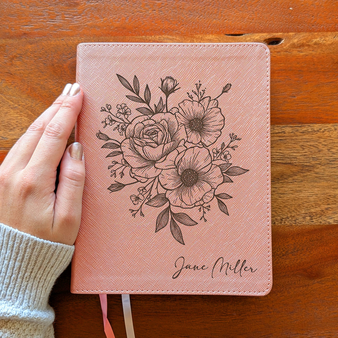 Personalized NIV Beautiful Word Bible – Pink | Rose Poppy Flower Bunch