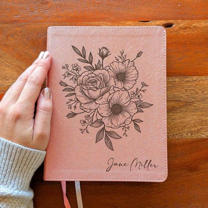 Personalized NIV Beautiful Word Bible – Pink | Rose Poppy Flower Bunch