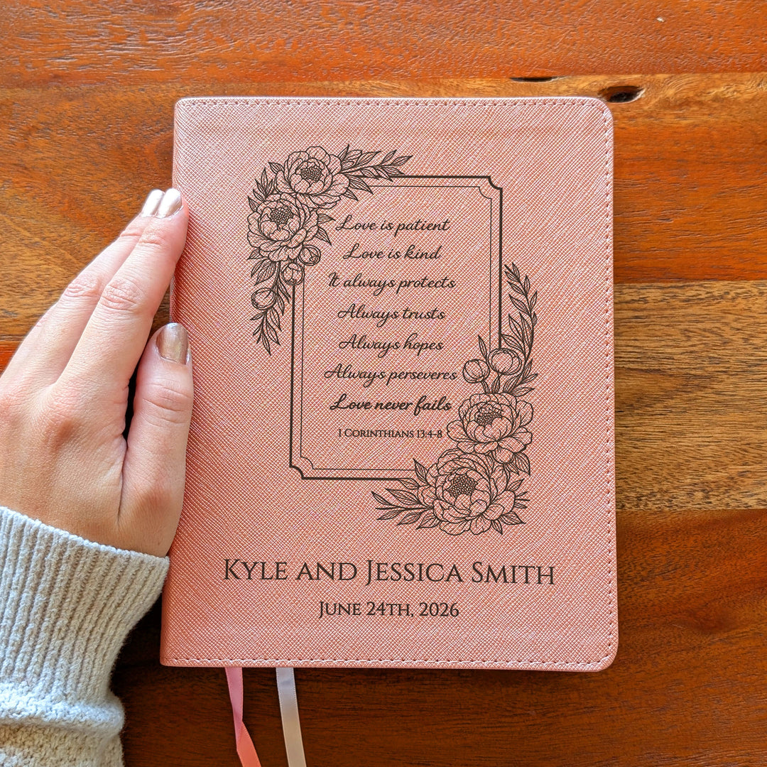 Personalized NIV Beautiful Word Bible – Pink | Floral Love is Patient
