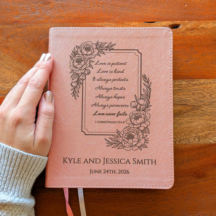 Personalized NIV Beautiful Word Bible – Pink | Floral Love is Patient