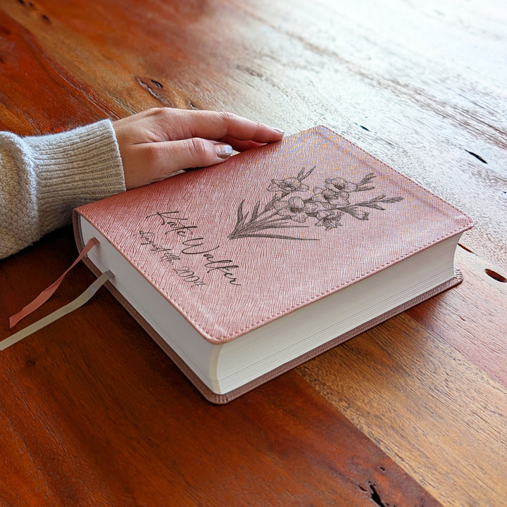 Personalized NIV Beautiful Word Bible – Pink | August Birth Flower