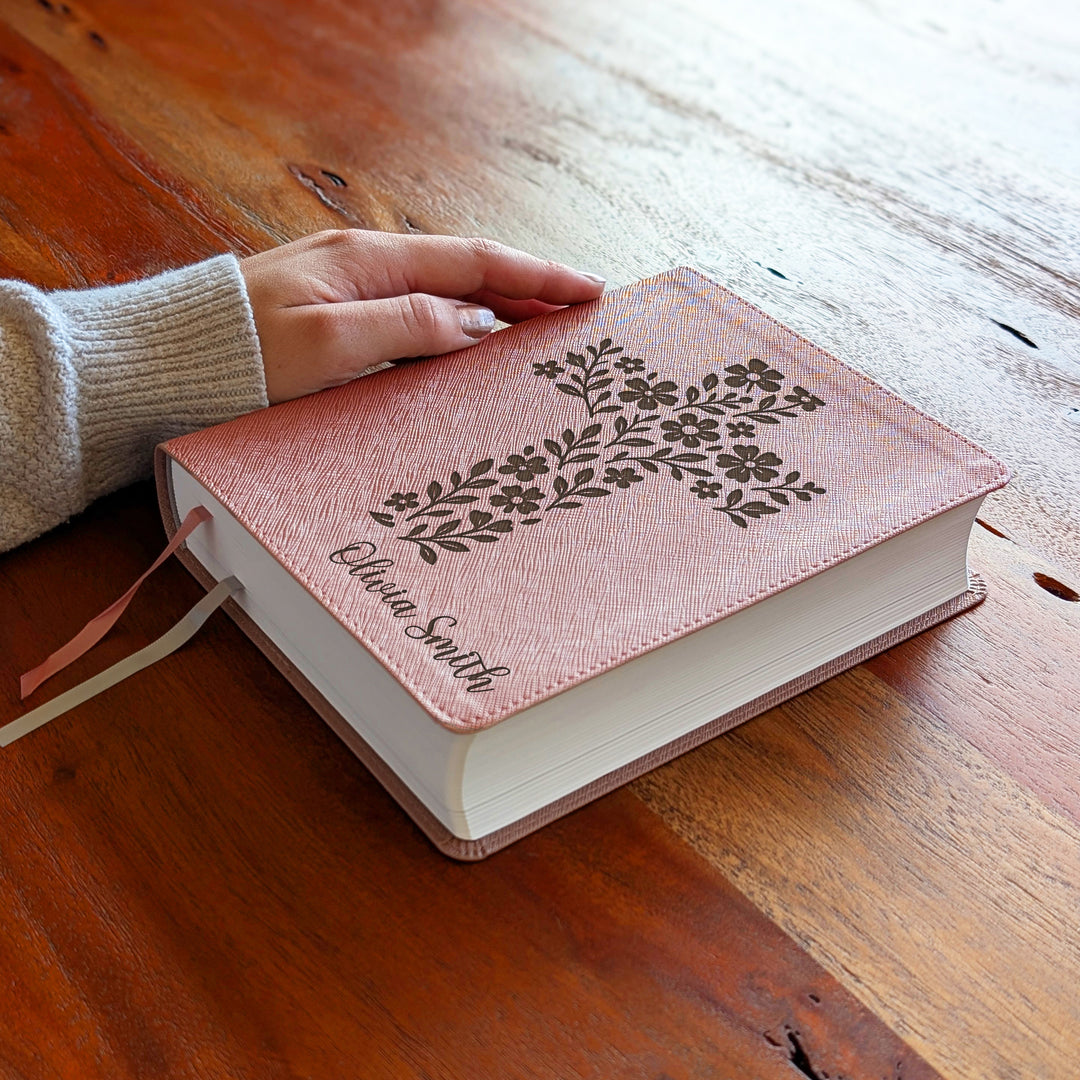 Personalized NIV Beautiful Word Bible – Pink | Simple Flower Cross