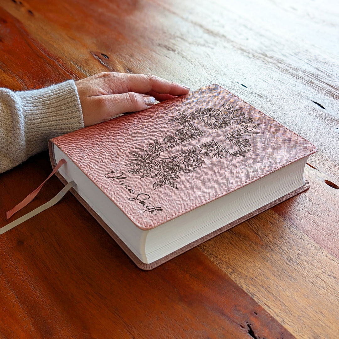 Personalized NIV Beautiful Word Bible – Pink | Floral Cross