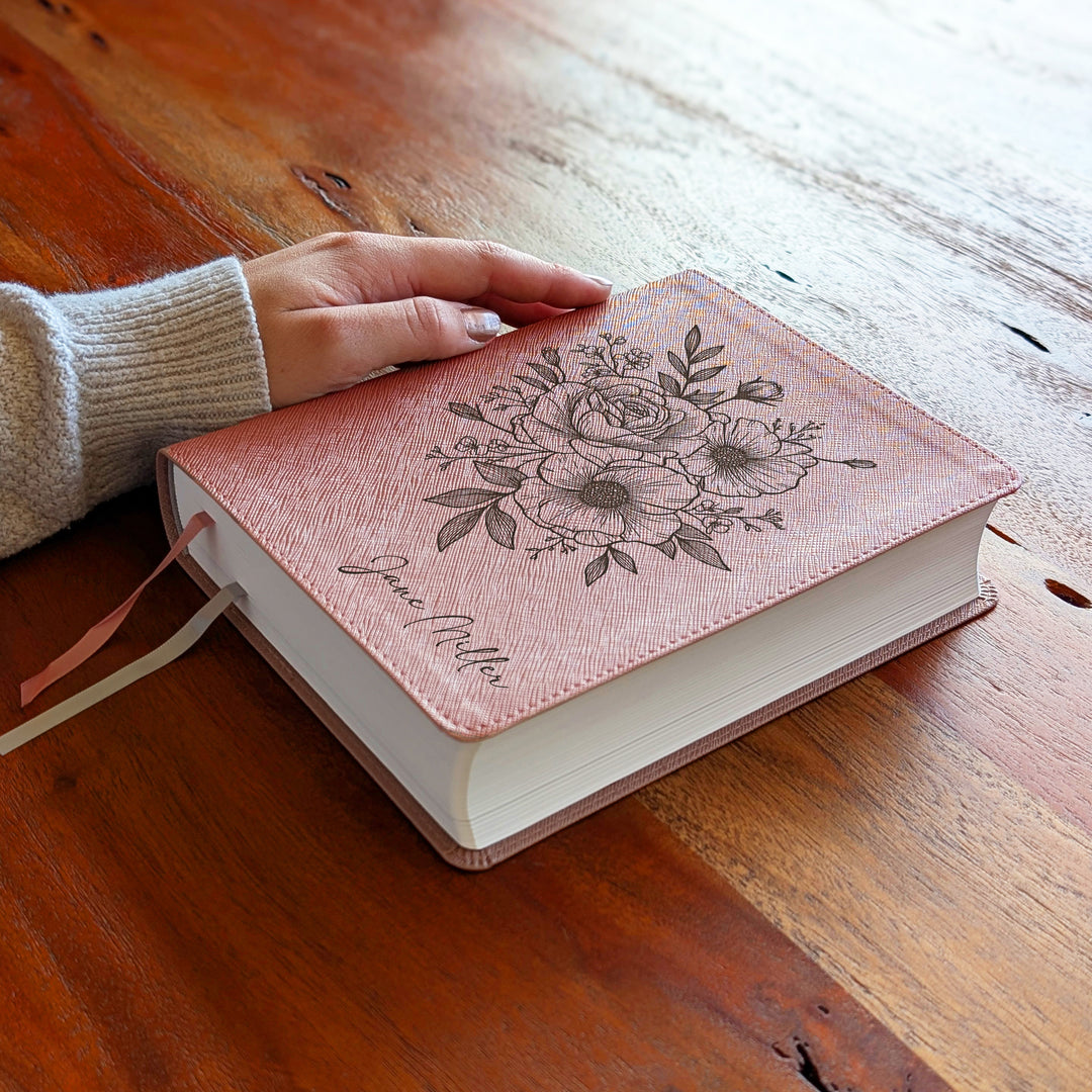 Personalized NIV Beautiful Word Bible – Pink | Rose Poppy Flower Bunch