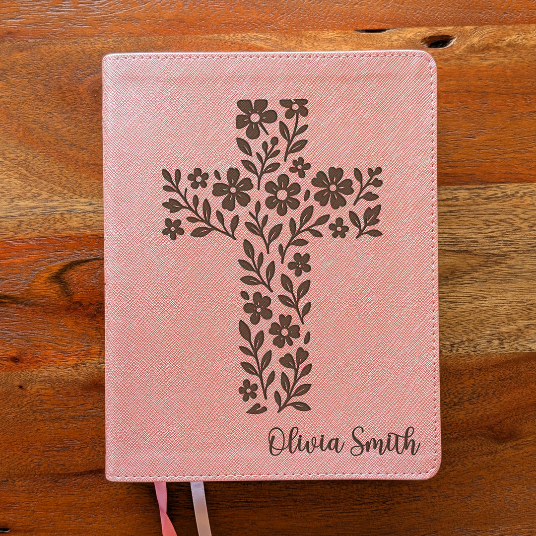 Personalized NIV Beautiful Word Bible – Pink | Simple Flower Cross