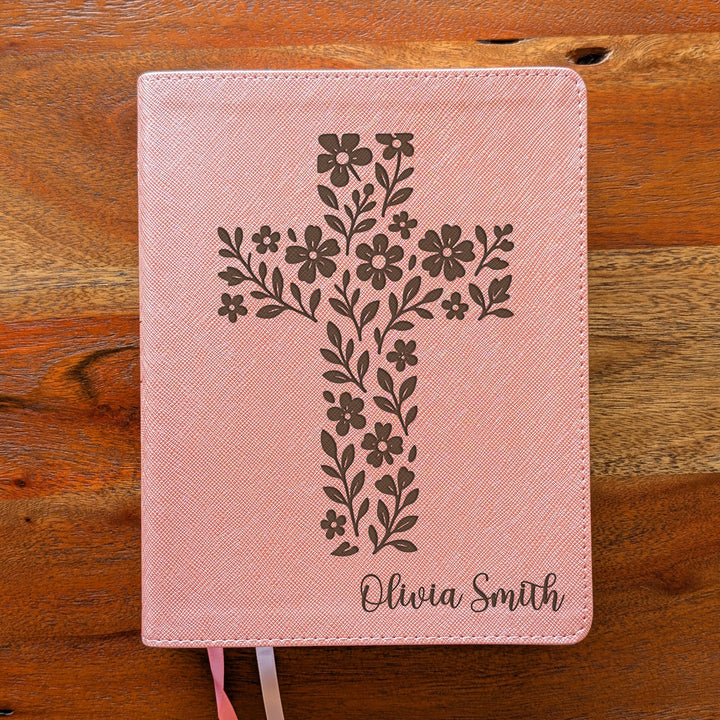 Personalized NIV Beautiful Word Bible – Pink | Simple Flower Cross