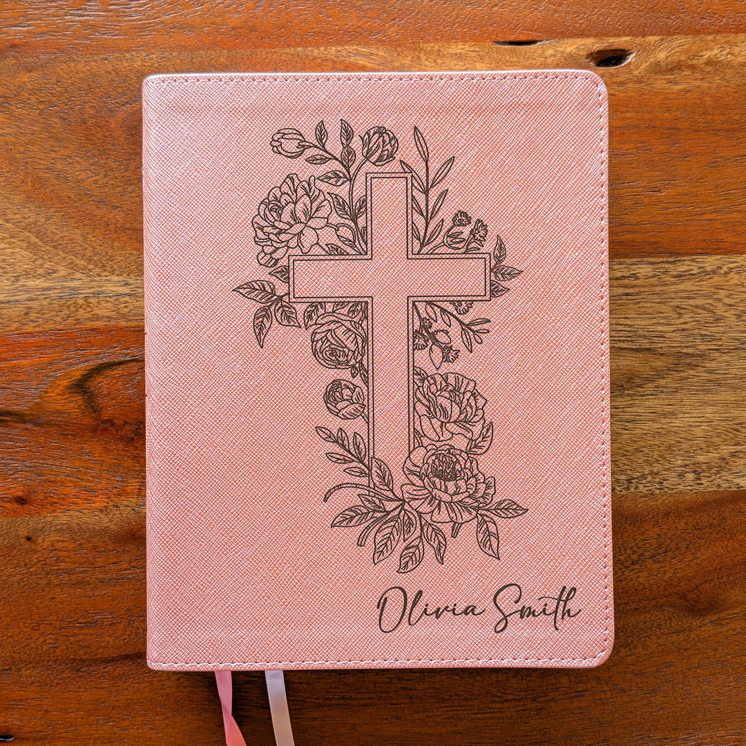 Personalized NIV Beautiful Word Bible – Pink | Floral Cross