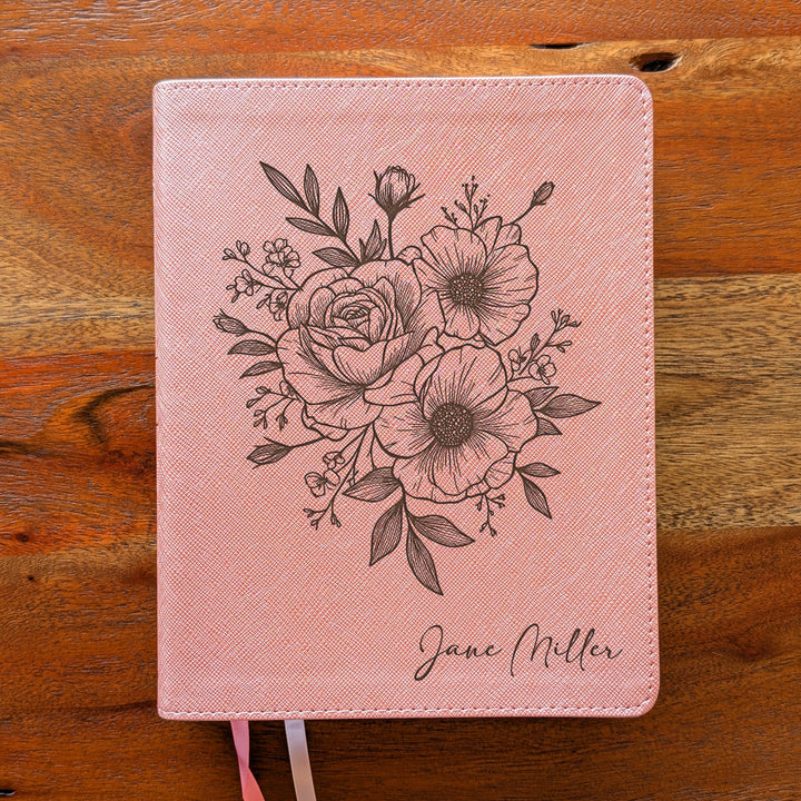 Personalized NIV Beautiful Word Bible – Pink | Rose Poppy Flower Bunch