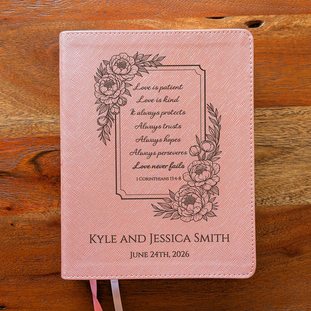 Personalized NIV Beautiful Word Bible – Pink | Floral Love is Patient