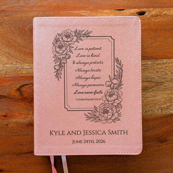 Personalized NIV Beautiful Word Bible – Pink | Floral Love is Patient