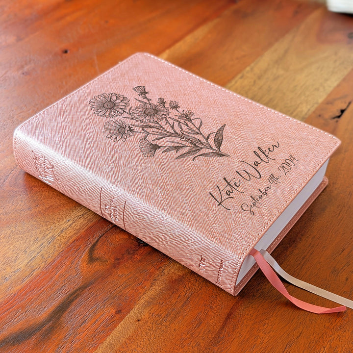 Personalized NIV Beautiful Word Bible – Pink | September Birth Flower