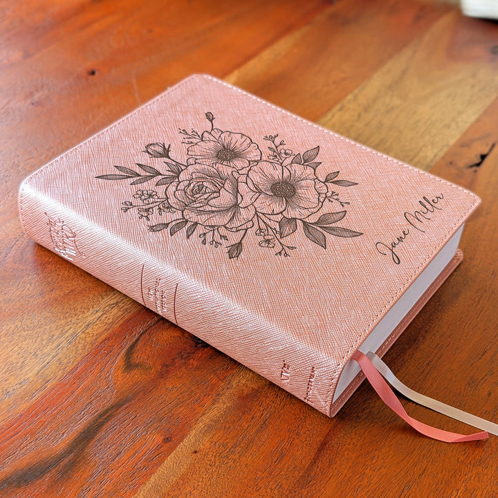 Personalized NIV Beautiful Word Bible – Pink | Rose Poppy Flower Bunch