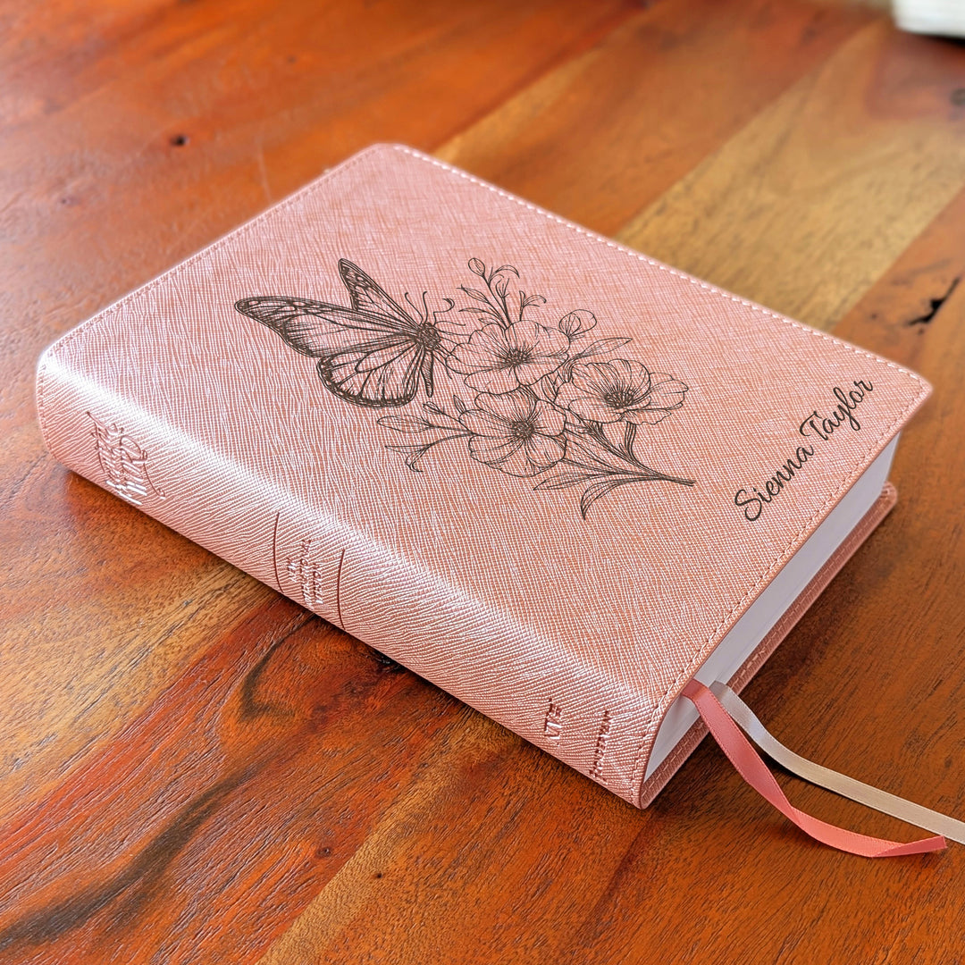 Personalized NIV Beautiful Word Bible – Pink | Butterfly Flowers