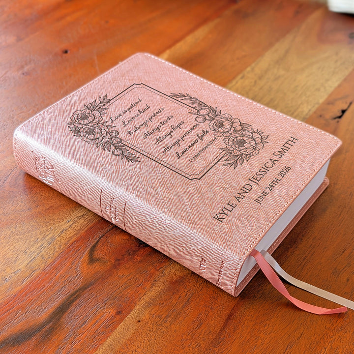 Personalized NIV Beautiful Word Bible – Pink | Floral Love is Patient