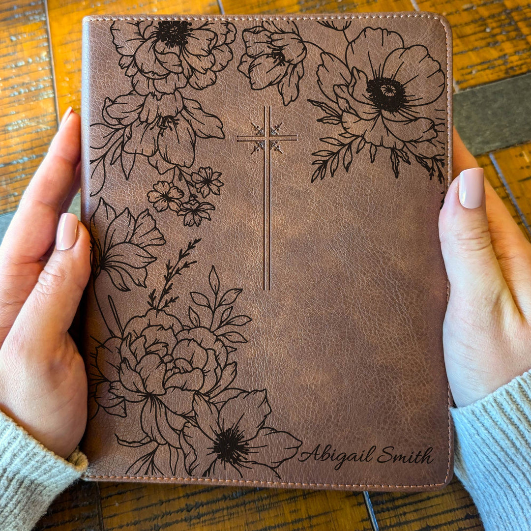Personalized NIV Journal the Word Bible – Brown Cross | Peony