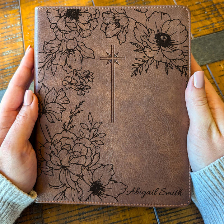 Personalized NIV Journal the Word Bible – Brown Cross | Peony