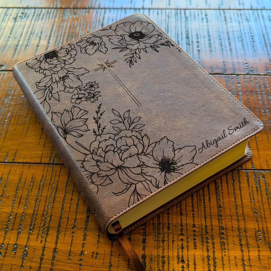 Personalized NIV Journal the Word Bible – Brown Cross | Peony