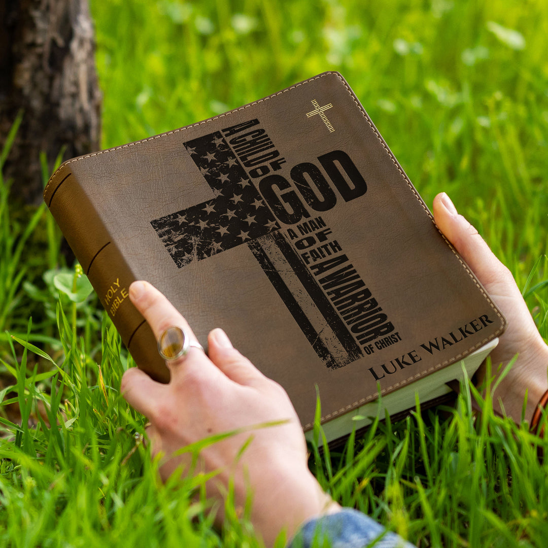 Personalized NIV Journal the Word Bible – Double Column Brown | Patriotic Cross