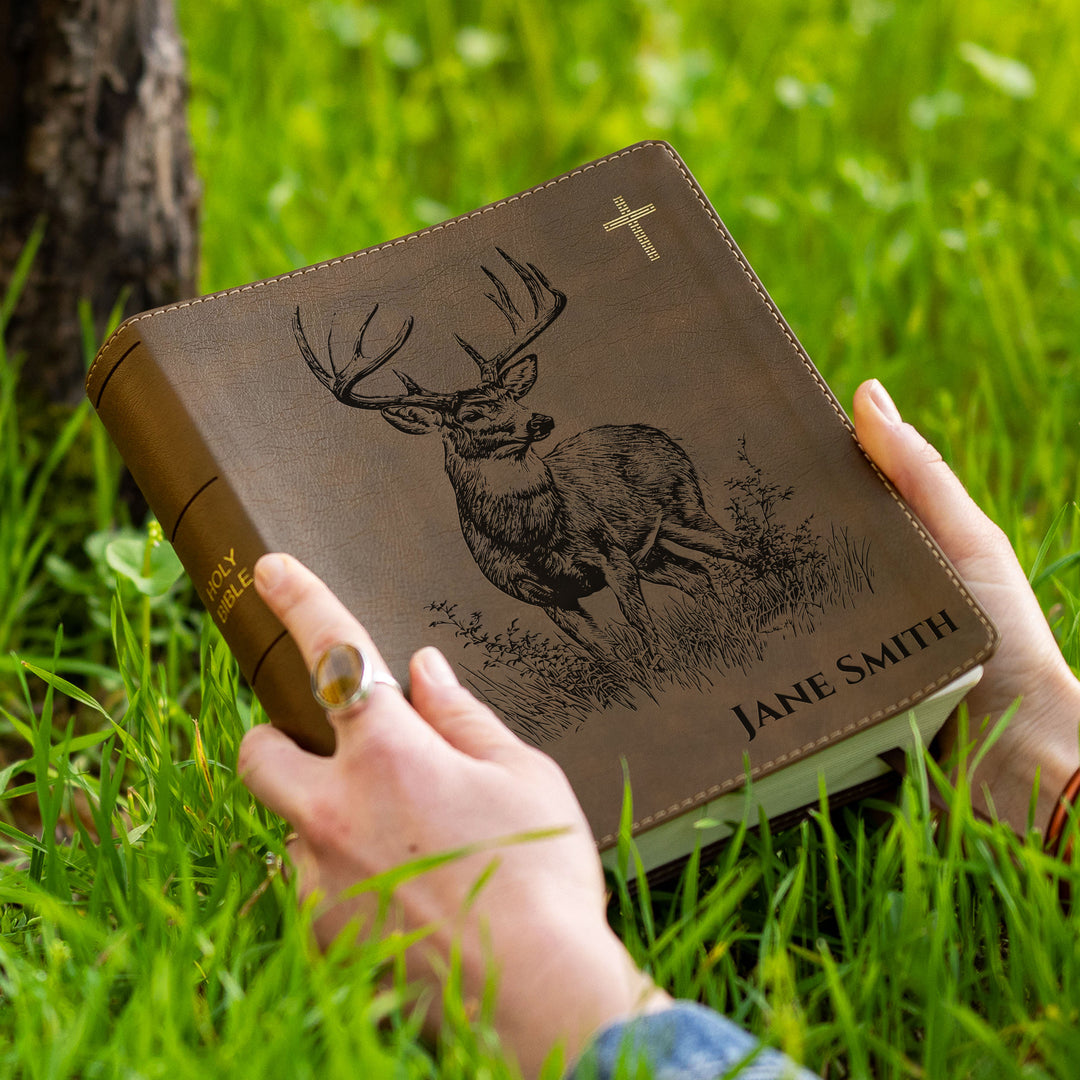Personalized NIV Journal the Word Bible – Double Column Brown | Stag In Grass